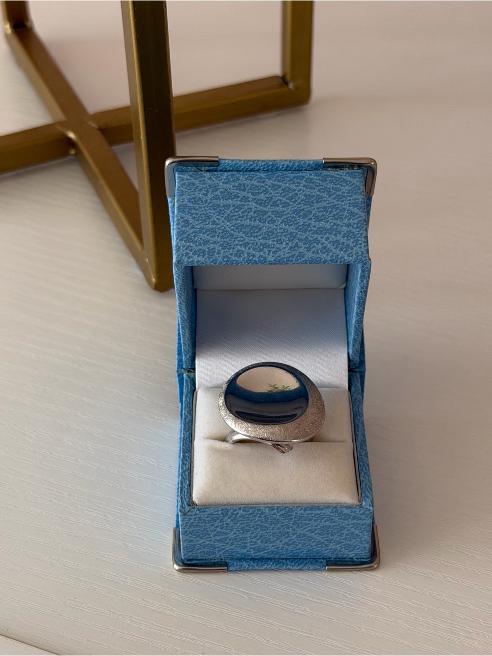 Vintage Modernist Concave Mirror Shield Ring – Contemporary Asymmetric Band